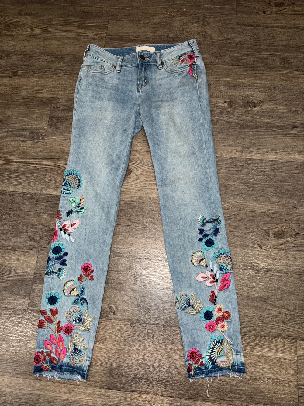 Sundance Light Blue Embroidered Floral Ankle Jeans